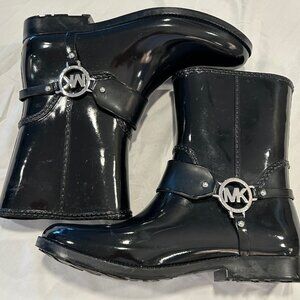 Michael Kors Fulton Harness Black Rubber Rain Mid Boots Size 9